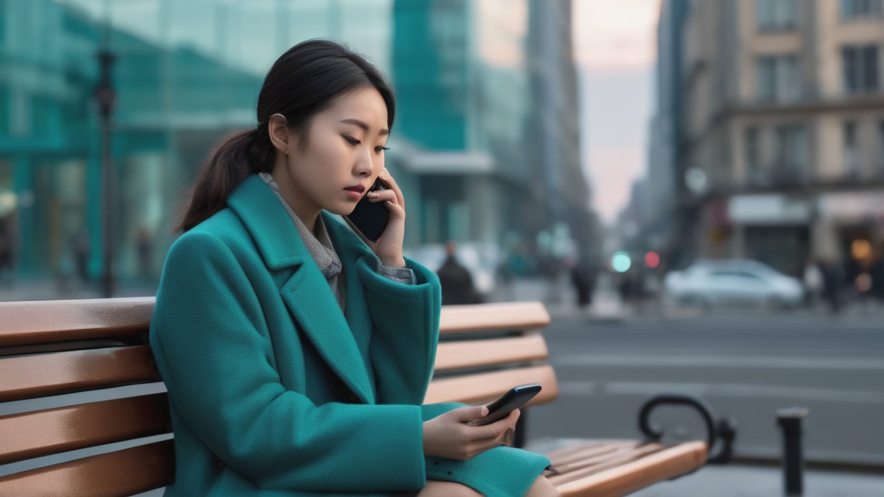 用户在街上用手机询问一项本地服务